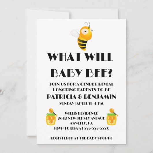 Was Wird Baby Bee Geschlecht Reveal Einladung (Vorderseite)