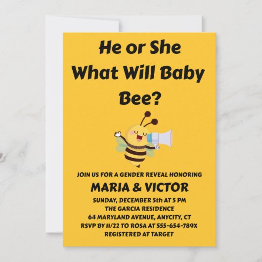 Was Wird Baby Bee Geschlecht Reveal Einladung (Vorderseite)