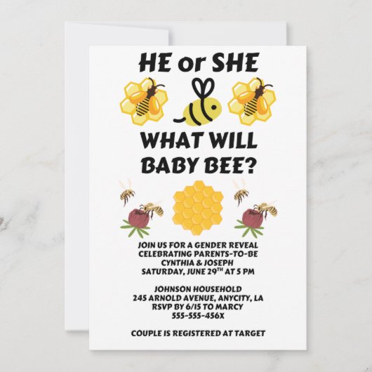 Was Wird Baby Bee Geschlecht Reveal Einladung (Vorderseite)