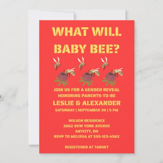 Was Wird Baby Bee Geschlecht Reveal Einladung (Vorderseite)