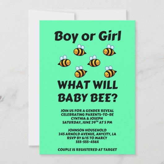 Was Wird Baby Bee Geschlecht Reveal Einladung (Vorderseite)