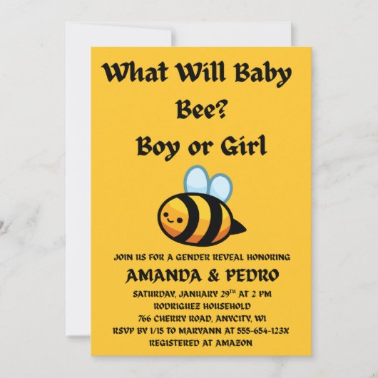 Was Wird Baby Bee Geschlechtsenthüllungsfeier Einl (Vorderseite)