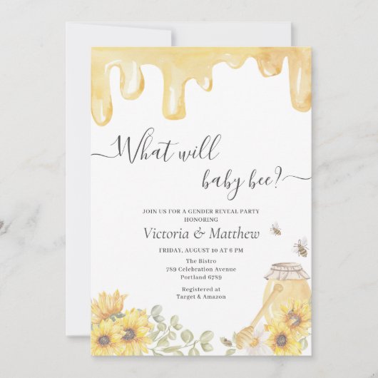 Was wird Baby Bee Sunflowers Gender Reveal Einladung (Vorderseite)
