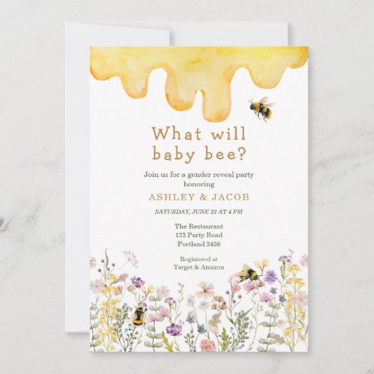 Was wird Baby Bee Wildblume Gender Reveal Einladung (Vorderseite)
