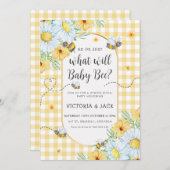 Was wird Baby Bee Yellow Gingham Gender offenbaren Einladung (Vorne/Hinten)