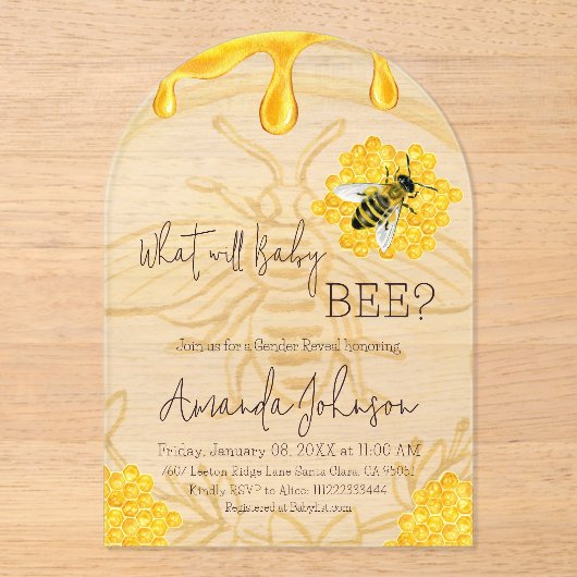 Was wird Baby Biene Rustic Honeycomb Geschlechtere Acryleinladungen (Vorderseite)