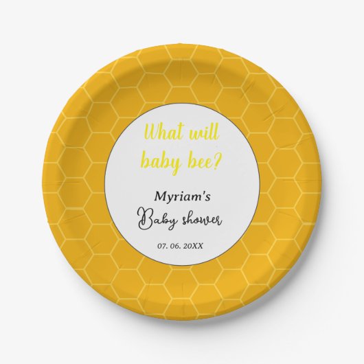 Was wird Babydusche Party | Thema Biene Pappteller (Vorderseite)
