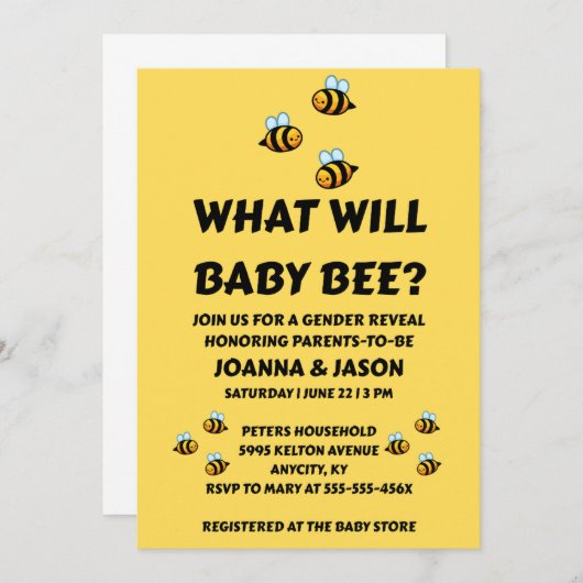 Was wird bei Biene Baby Geschlecht Enthüllungsfeie Einladung (Vorne/Hinten)