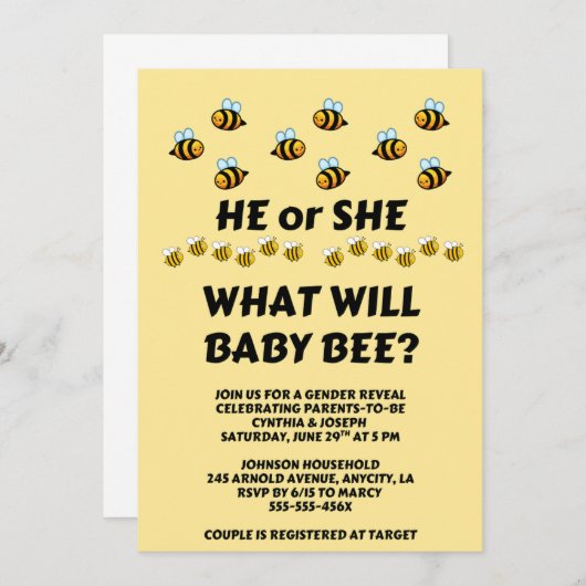 Was wird das Baby Bee Geschlecht zeigen Party Einladung (Vorne/Hinten)
