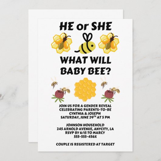 Was wird das Baby Bee Geschlecht zeigen Party Einladung (Vorne/Hinten)