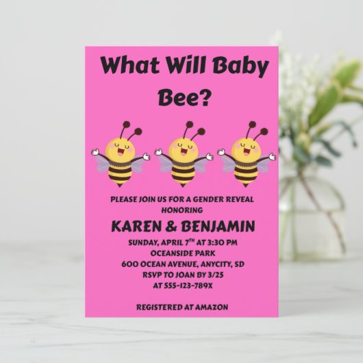 Was wird das Baby Bee Geschlecht zeigen Party Einladung (Stehend Vorderseite)