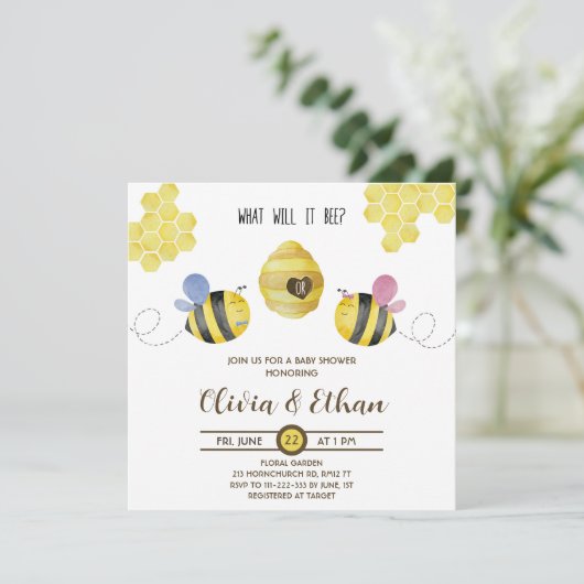 Was wird das Bienengeschlecht zeigen, dass Babydus Einladung (Stehend Vorderseite)