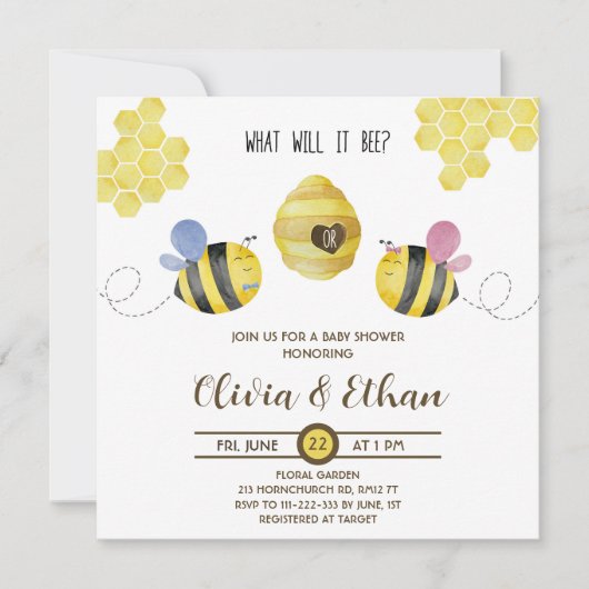 Was wird das Bienengeschlecht zeigen, dass Babydus Einladung (Vorderseite)