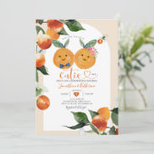 Was wird die kleine Süsse der Orange Gender Reveal Einladung (Stehend Vorderseite)