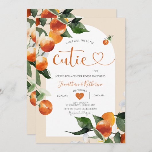 Was wird die kleine Süsse der Orange Gender Reveal Einladung (Vorne/Hinten)
