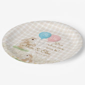 Was wird unser kleiner Hase sein? Geschlechterent Pappteller (Schrägansicht)