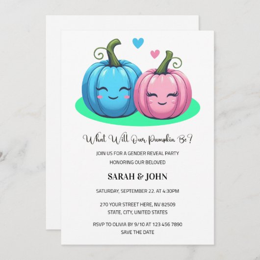 Was wird unser Kürbis zum Fall Geschlecht offenbar Einladung (Vorne/Hinten)