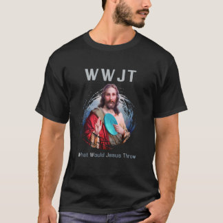 Was würde Jesus lustige Golf Männer Frauen werfen? T-Shirt
