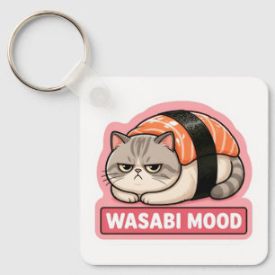 Wasabi-Stimmung Lustige mürrische Katze Sushi Meme Schlüsselanhänger