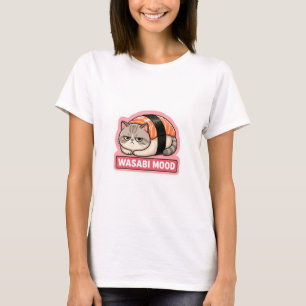 Wasabi-Stimmung Lustige mürrische Katze Sushi Meme T-Shirt