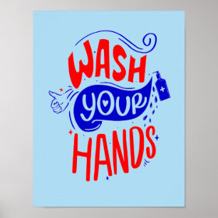 Wasch dir die Hände 2020 Hygiene-Zeichen im Badezi Poster