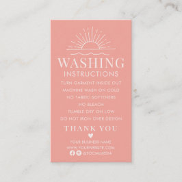 Waschanleitung Kleidung Shirt Pflege mit Sonne Visitenkarte