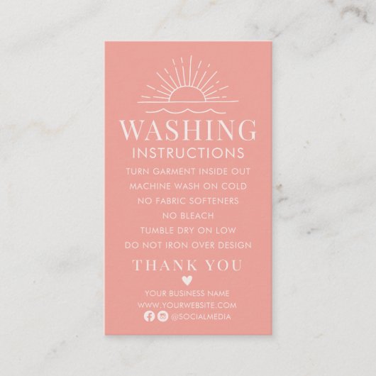 Waschanleitung Kleidung Shirt Pflege mit Sonne Visitenkarte (Vorderseite)