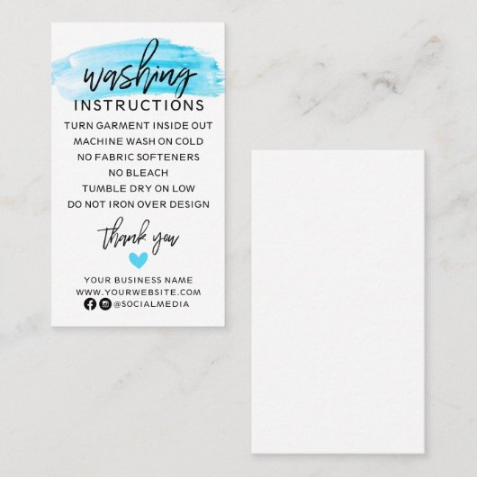 Waschanleitung Kleidung Shirt Pflege Visitenkarte (Vorne/Hinten)