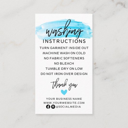 Waschanleitung Kleidung Shirt Pflege Visitenkarte (Vorderseite)