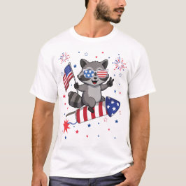 Waschbär 4. Juli Patriotischer Raketen- und Feuerw T-Shirt