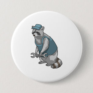 Waschbär als Handwerker mit Schraubenschlüssel Button