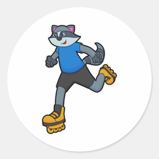 Waschbär als Skater mit Inline-Skates Runder Aufkleber (Vorderseite)