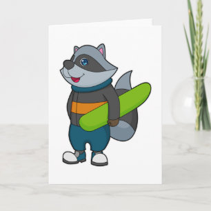 Waschbär als Snowboarder mit Snowboard Karte