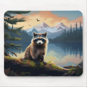 Waschbär auf einem Baumstamm Waldsee Mousepad (Vorne)