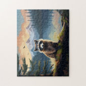 Waschbär auf einem Baumstamm Waldsee Puzzle (Vertikal)
