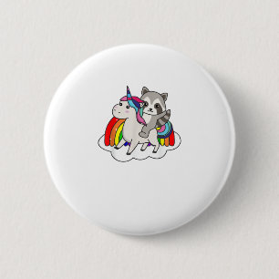Waschbär auf Einhorn Regenbogen Tiere Süße Einhörn Button