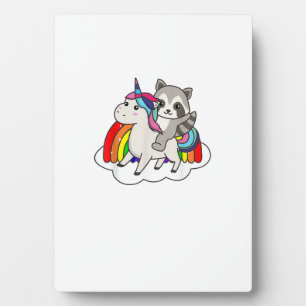 Waschbär auf Einhorn Regenbogen Tiere Süße Einhörn Fotoplatte