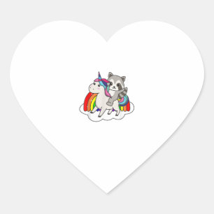 Waschbär auf Einhorn Regenbogen Tiere Süße Einhörn Herz-Aufkleber