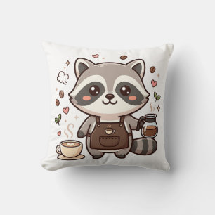 Waschbär-Barista-Kissen Kawaii-Kaffee Kissen