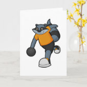 Waschbär beim Bowling mit Bowlingkugel Karte (Gelbe Blume)