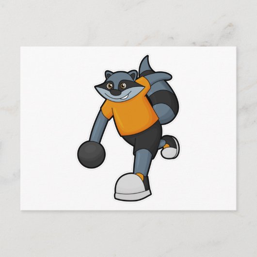 Waschbär beim Bowling mit Bowlingkugel Postkarte (Vorderseite)