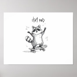 Waschbär beim Skateboardfahren – Lustiger süßer Sk Poster