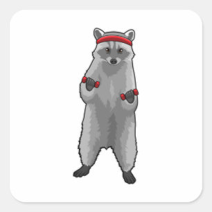 Waschbär beim Training mit Hanteln Quadratischer Aufkleber