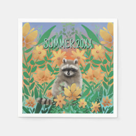 Waschbär Blumen Sommer Serviette
