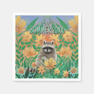 Waschbär Blumen Sommer Serviette