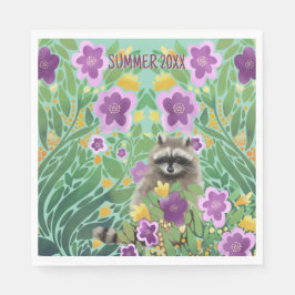 Waschbär Blumen Sommer Serviette