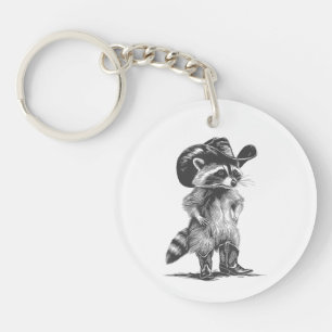 Waschbär Cowboy Lustiger Waschbär Grafik Meme Männ Schlüsselanhänger