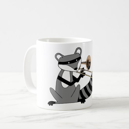 Waschbär, der den Trombone spielt Kaffeetasse (Vorderseite Links)