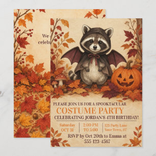Waschbär-Fledermaus-Kostüm Halloween-Geburtstagsfe Einladung
