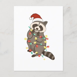 Waschbär Frohe Weihnachten Lichter Santa Hut Xmas  Einladungspostkarte